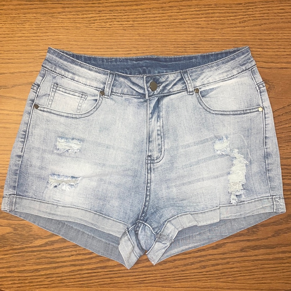 Light Wash Distressed Jean Shorts